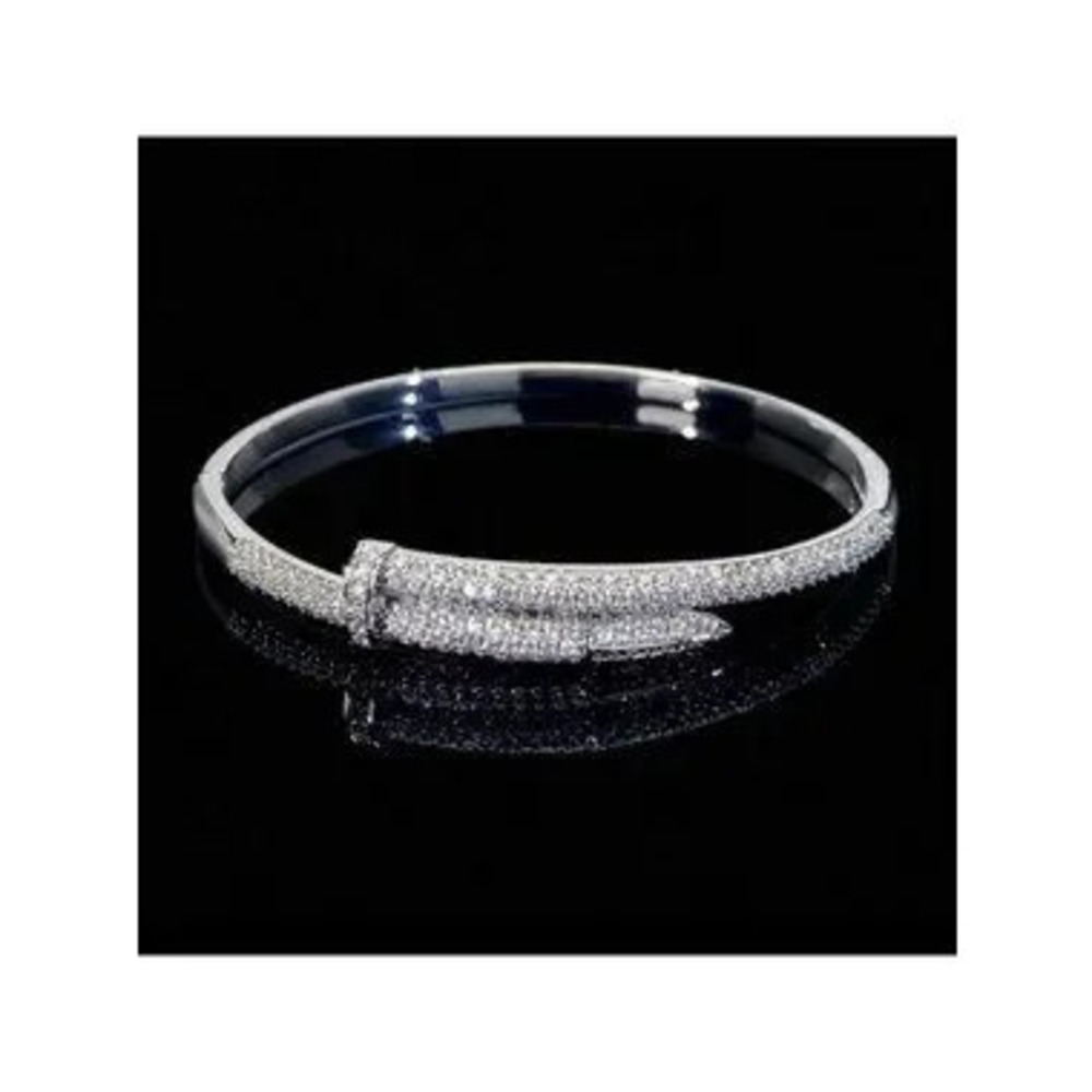 18K Silver Plated Nail Bangle Bracelet with CZ Pave | Luxury Statement Jewelry